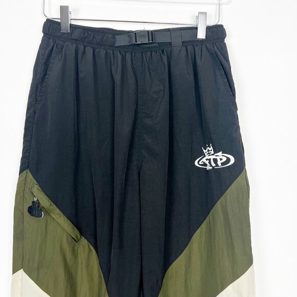 FTP Nation Track Pants Mens M Black Green Belted Nylon Joggers Y2K Streetwear - Picture 2 of 15